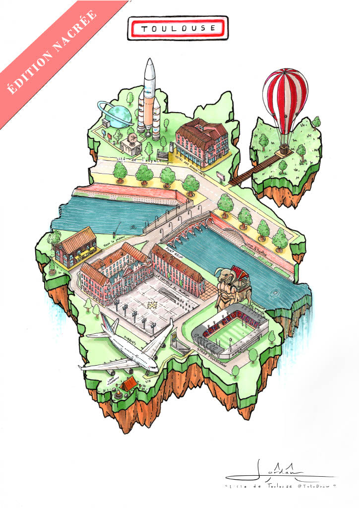 L'île Toulouse - Dessin Fine Art Collector E.1 (Papier Nacré)