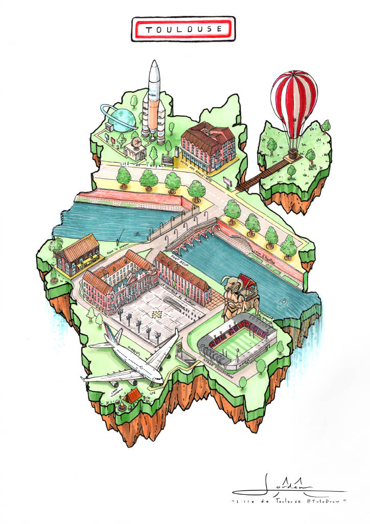L'île Toulouse - Dessin Fine Art Collector E.1 (Papier Nacré)