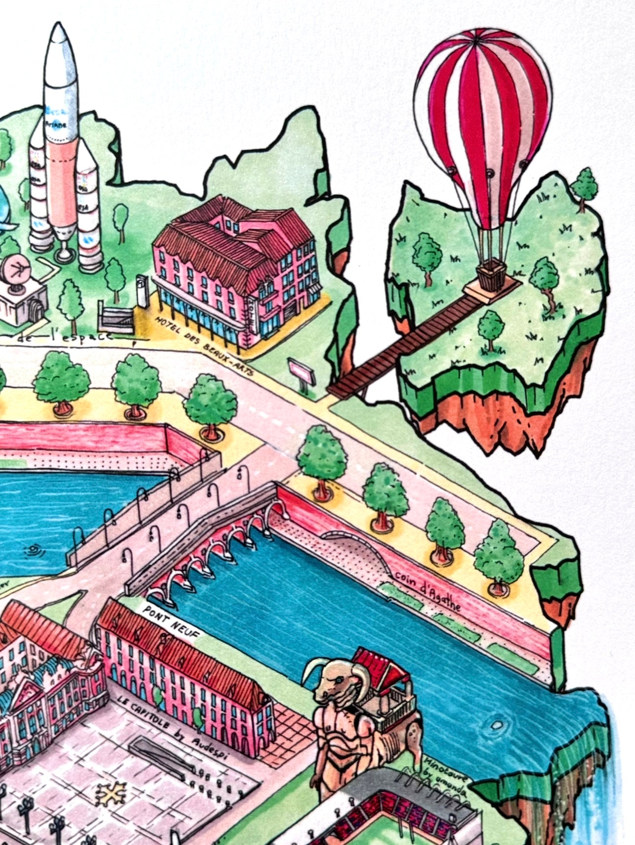 L'île Toulouse - Dessin Fine Art Collector E.1 (Papier Nacré)